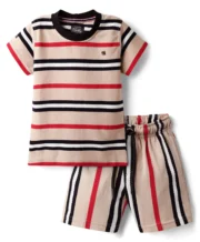 Noddy Knitted Half Sleeves Striped Tee With Coordinating Short Co-ord Set